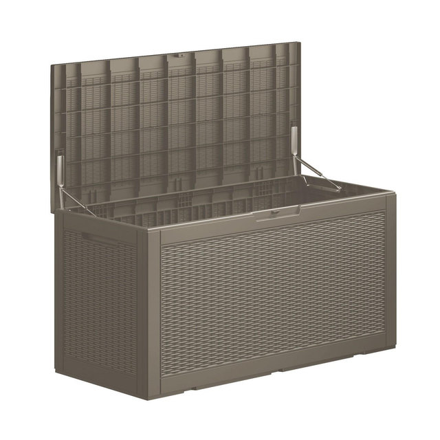 Mondawe 100 Gallon Wicker Resin Deck Box Resin Outdoor Storage Box, Brown