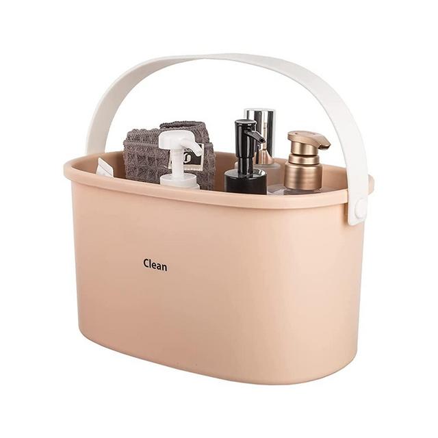 JiatuA Plastic Storage Basket with Handle Portable Shower Caddy Tote for Organizing Bathroom Kitchen Dorm Room Office, Pink