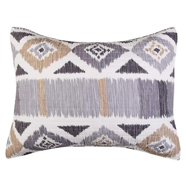 Levtex - Santa Fe Quilt - Ikat Pattern in Soft Grey, Cream and Tan - Standard Sham - (26 x 20in.) - Reversible - Cotton - Shams Sold Separately