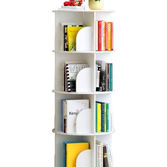Upgraded 4 Tier Rotating White Bookshelf 360 Degrees, Stackable Shelves Bookshelf Organizer, Storage Display Rack Floor Standing Shelves, for Home Office Living Room Study (51"x18"x18")