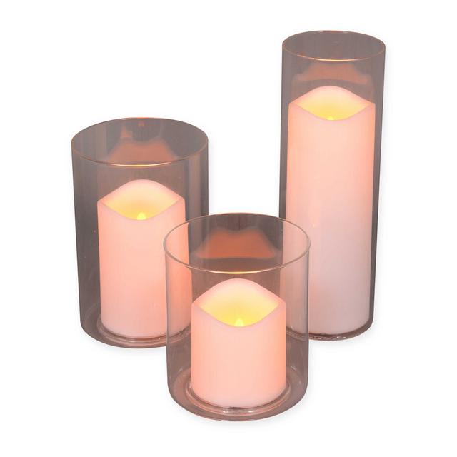 Glass Hurricane with LED Candle (Set of 3)