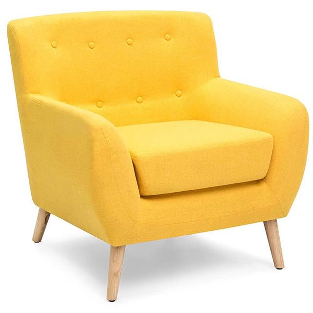 Best Choice Products Linen Upholstered Modern Mid-Century Tufted Accent Chair for Living Room, Bedroom, Yellow