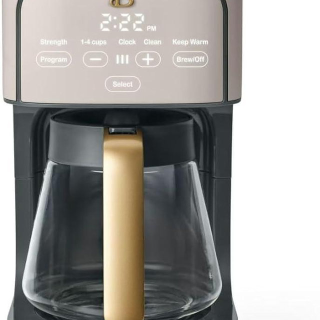 B- 12-Cup Programmable Coffee Maker with Touch-Activated Display, Auto Brew Timer, Reusable Filter & Large Glass Carafe (Porcini Taupe)