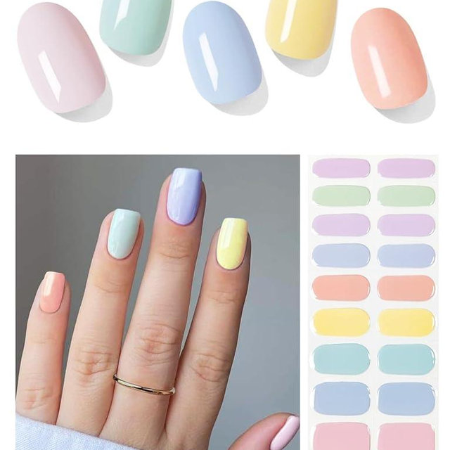 AutyaMee Semi Cured Gel Nail Strips (Colorful Sunshine), Macaroon, 20 Pcs Gel Nail Wraps, Stickers, UV Light Required, Salon Quality, Long Lasting
