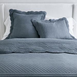 Heirloom Scallop Quilt for King Size Bed in Steel Blue