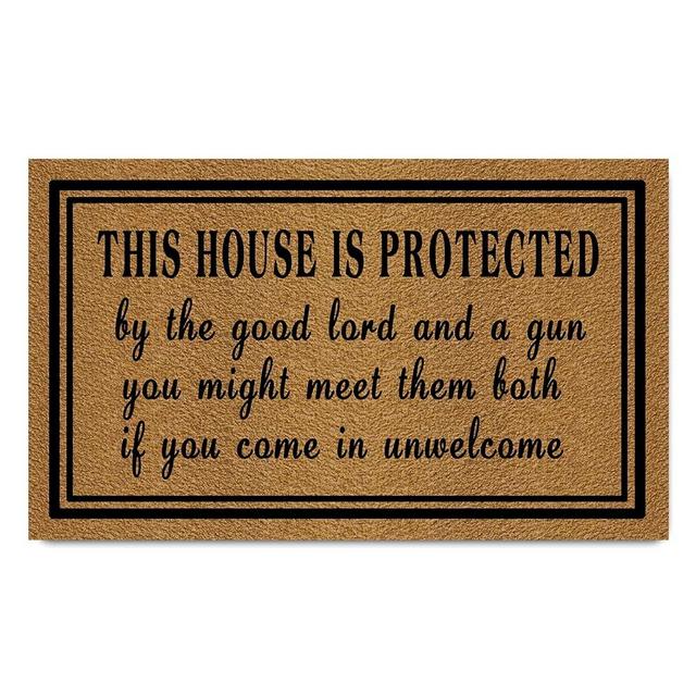 Funny Welcome Doormat(29.5" x 17.7") Non-Slip mat Gift mat Personalized Home Decor mats for in Door Kitchen Entrance Rugs and Mats (This House is Protected by The Good Lord)
