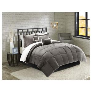 Solid Velvet/Sherpa Comforter Set 5pc- King Size