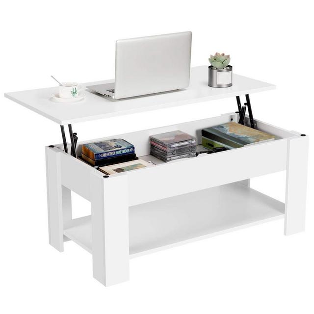 Yaheetech Lift Top Coffee Table with Hidden Compartment and Shelf - Lift Tabletop Storage Cocktail DiningTable for Living Room, White