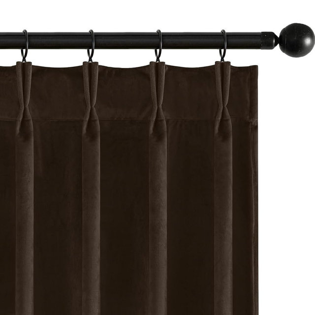 MIULEE Velvet Pinch Pleated Blackout Chocolate Brown Curtains 40x84 Inches | Thermal Insulated, Luxury Window Drapes, Pleat Design for Living Room Bedroom with Hooks, Set of 2