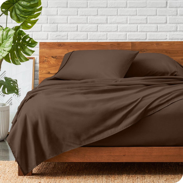 Queen Cocoa 4 Piece Ultra-Soft Double Brushed Sheet Set by Bare Home