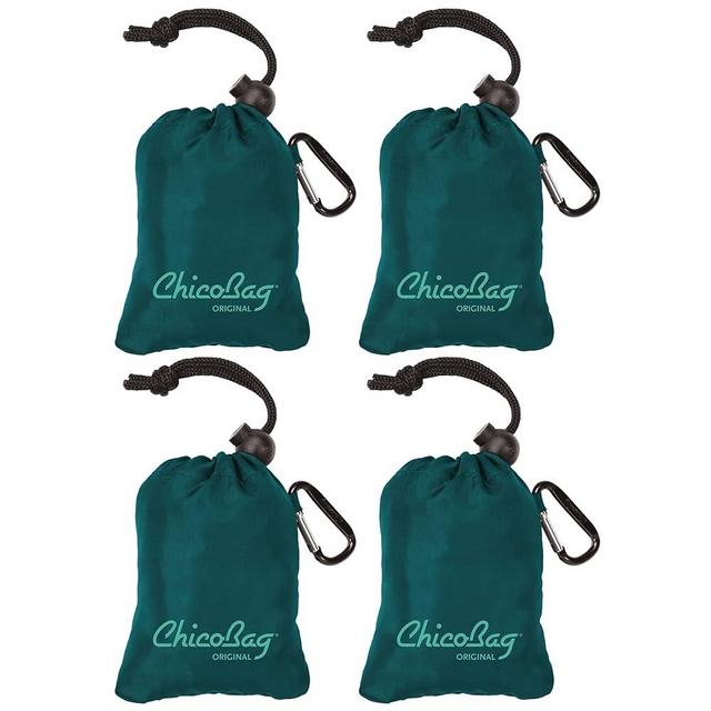 ChicoBag Original Reusable Tote with Carabiner Clip | Compact Reusable Grocery Bags | Eco Friendly (Pack of 4)