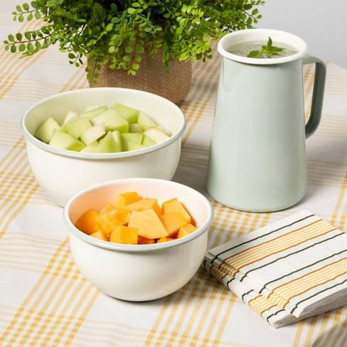 3pk Enamel Serve Bowl Sour Cream with Silver Green Rim - Hearth & Hand™ with Magnolia