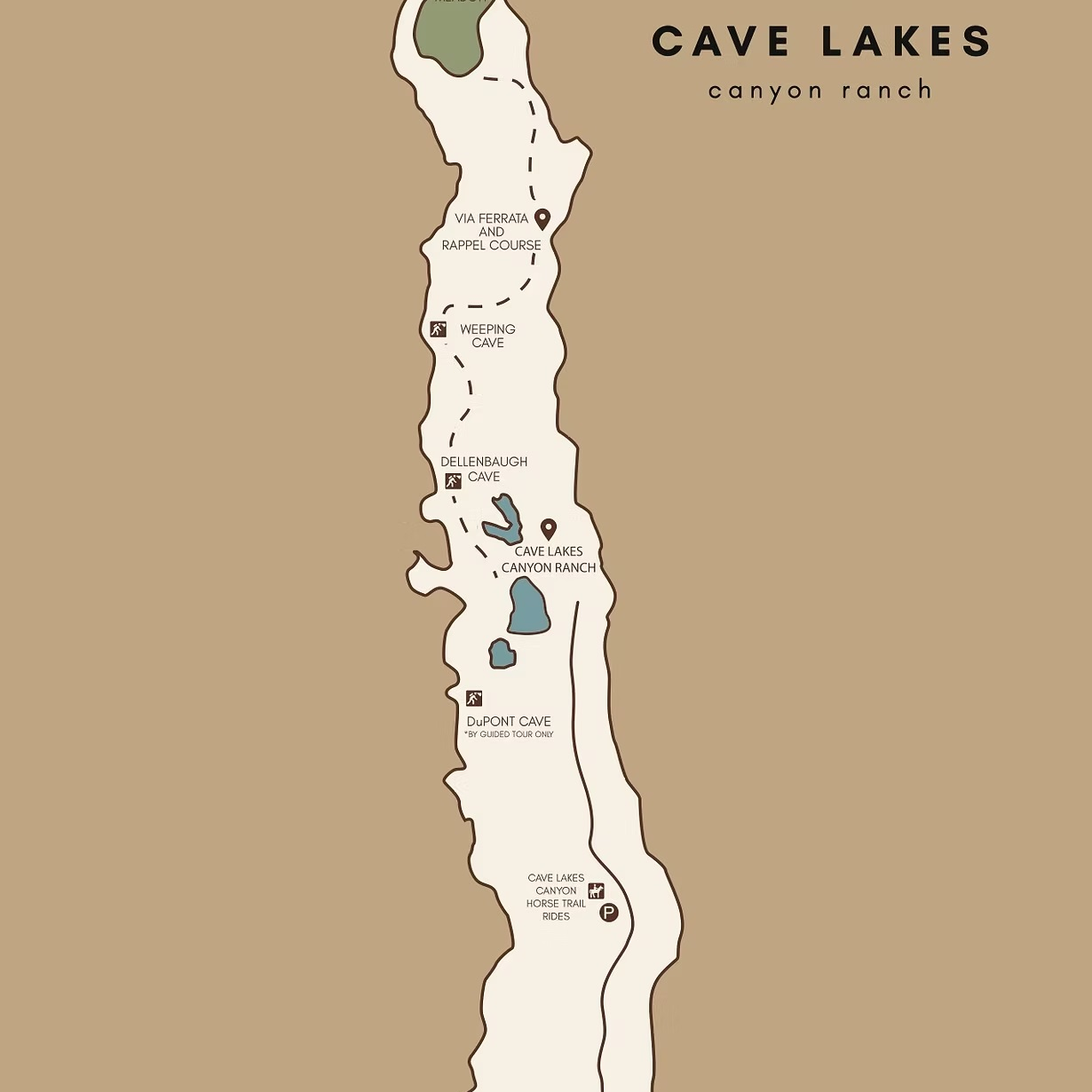 Cave Lakes Canyon Map - Trails, Caves, and Meadow Area. You are free to explore this whole canyon!