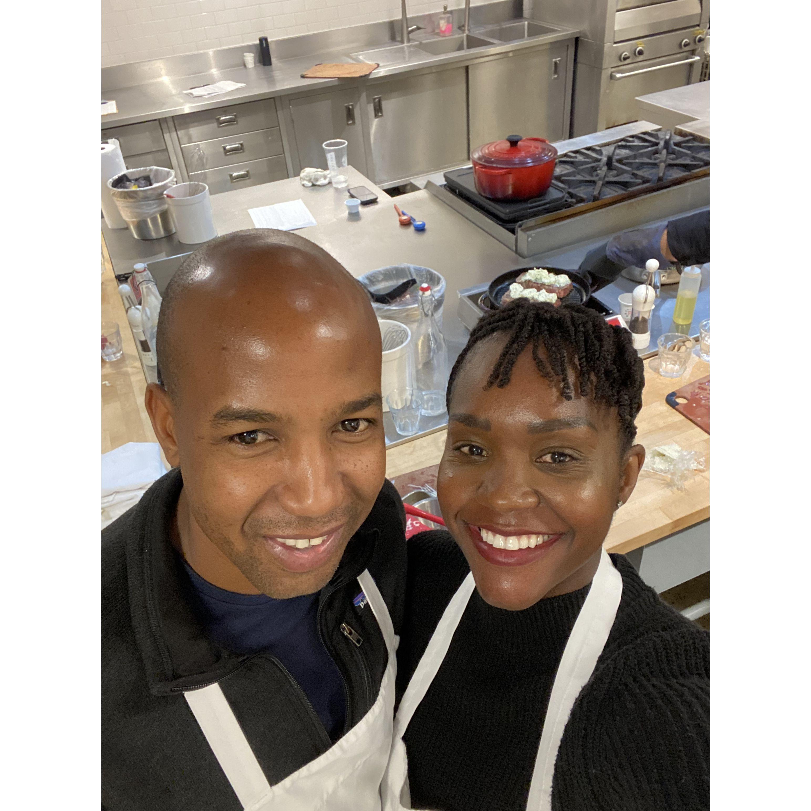 One of our favorite things to do together is cook, here we are enjoying a class together in October 2022.