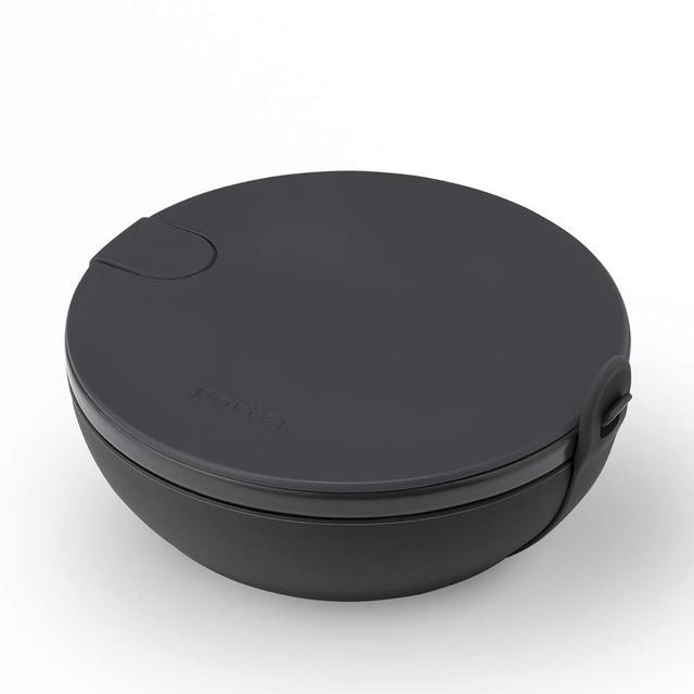 WP Porter Ceramic Bowl Lunch Container w/ Protective Non-slip Exterior, Charcoal 1 Liter | Lid Snap-tight Silicone Strap | Food Storage, Bento Box, Meal Prep | BPA-Free Ceramic