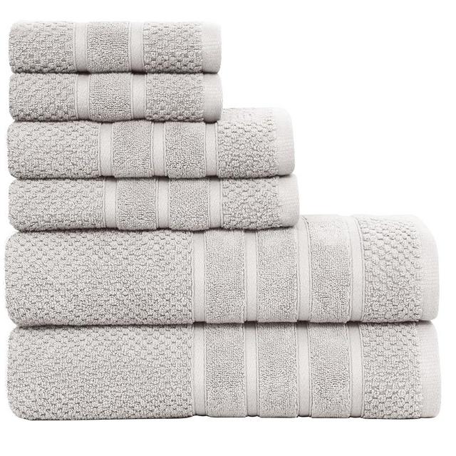 Feather & Stitch 100% Cotton 625 GSM Bath Towel Set of 6, Ultra Soft Highly Absorbent 2 Bath Towels, 2 Hand Towels & 2 Washcloth - Luxury Quick Dry Shower Towels (Silver)