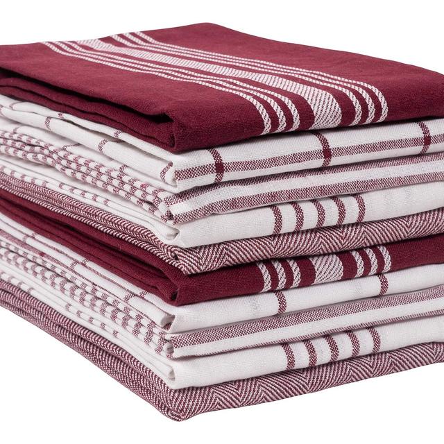 KAF Home Soho Kitchen Dish Towel Set of 10 | 18 x 28 Inch Tea Towels | Soft and Absorbent Mixed Set of Flat Towels (Oxblood)