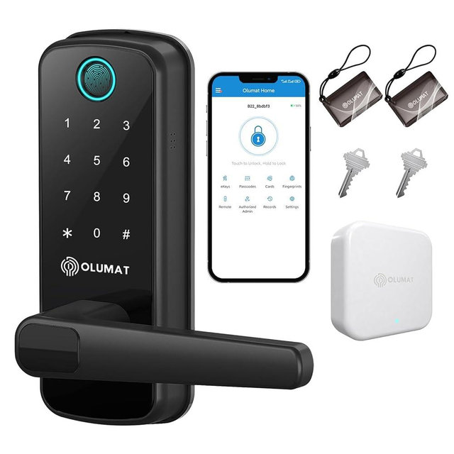 Smart Door Lock with Handle: Olumat Keyless Entry Door Lock with WiFi Gateway - Smart Locks for Front Door with Keypad - Fingerprint Lock