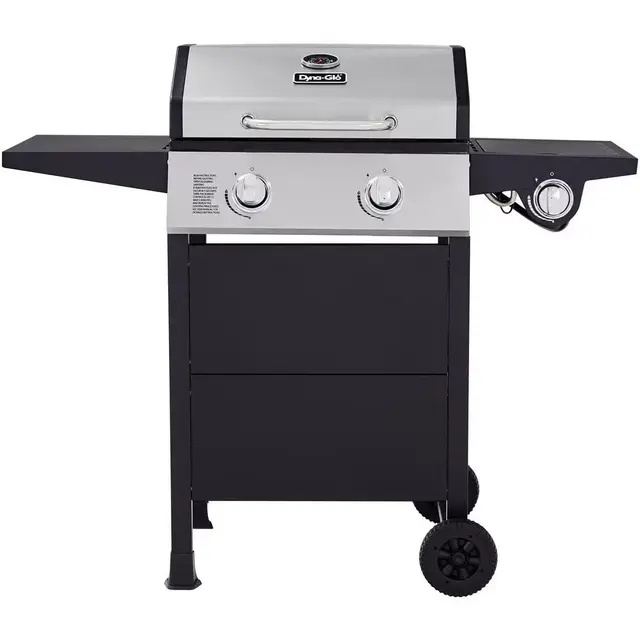 2-Burner Open Cart Propane Gas Grill in Stainless Steel and Black with Side Burner
