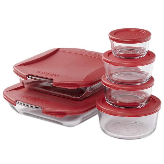 Anchor Hocking Embrace and SnugFit Food Storage, 12 Piece Set, Cherry