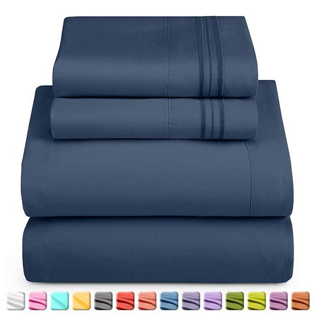 Nestl Deep Pocket King Sheets: 4 Piece King Size Bed Sheets with Fitted Sheet, Flat Sheet, Pillow Cases - Extra Soft Microfiber Bedsheet Set with Deep Pockets for King Sized Mattress - Navy Blue
