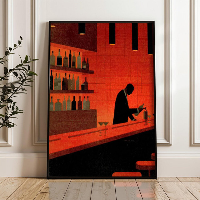 Silhouette Bartender, Retro Wall Art Print, Mid-century Modern Poster