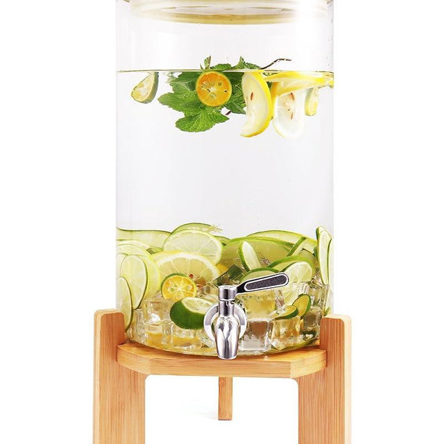 Beverage Dispenser,2.1 Gallon Glass Drink Dispenser with Stand,Glass water dispenser with Spigot, Large Drink Dispensers for Parties,Water Dispensers for Bar,Wedding,Restaurants 8L