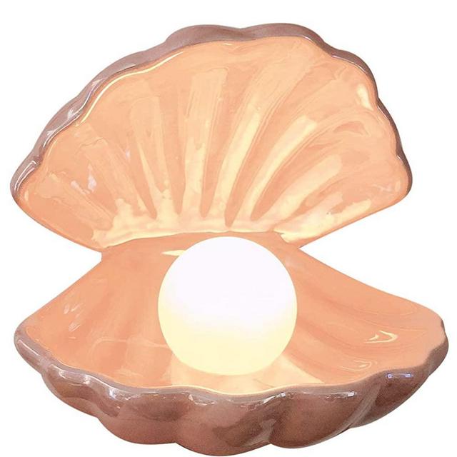 IMIKEYA Shell Pearl Light LED Accent Lamp Portable Night Light Pearl in Shell Desktop Ornament Home Decor for Bedroom Living Room (Pink)