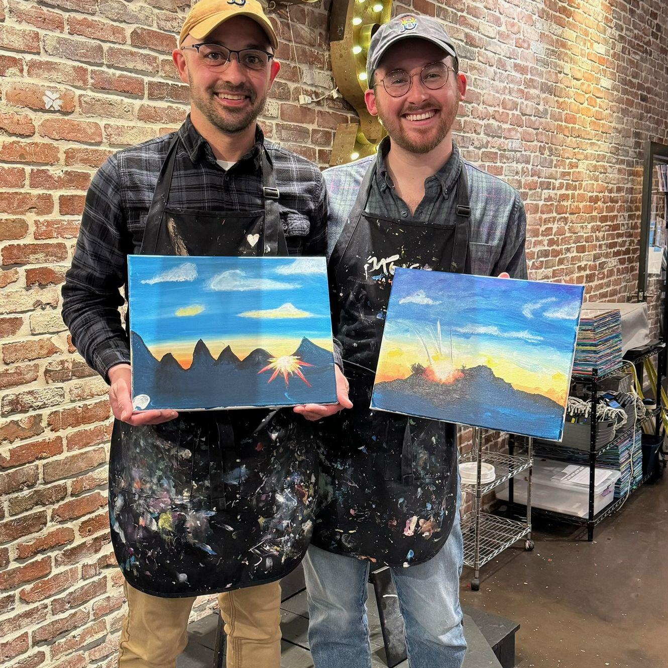 A cute mountain paint night turned into Tom making a meteor crashing into Earth.
