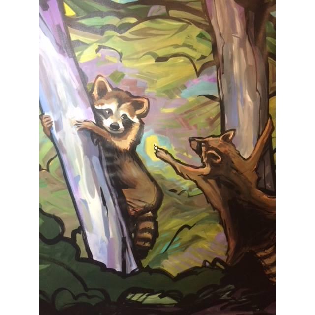 This is how I asked Meg to marry me... by hanging a raccoon painting off of a uhaul. Makes sense right?