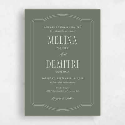 Green Bordered Wedding Invitation - Ivette Portrait