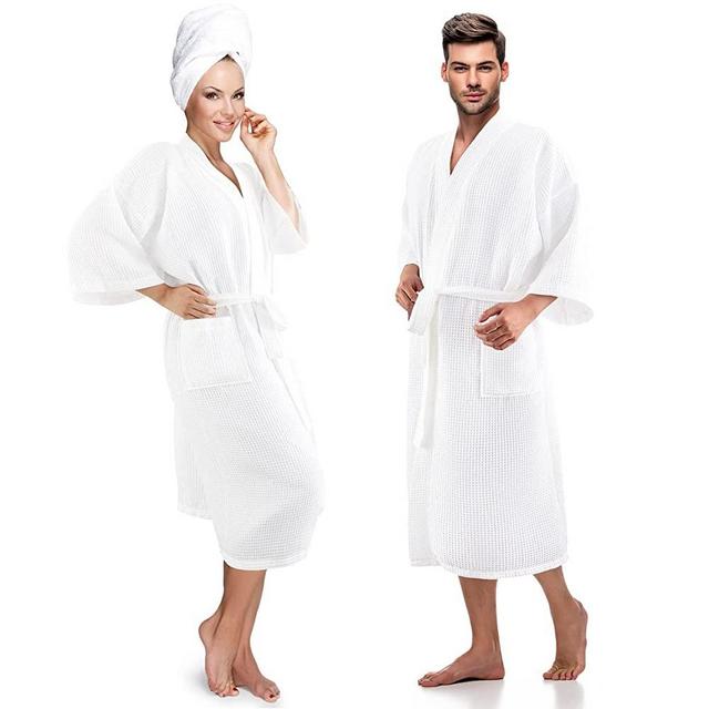 2 Pcs Waffle Robes His and Hers Bathrobe Cotton Spa Robe Lightweight Towel Robe for Couples Party Hotel Home Pool