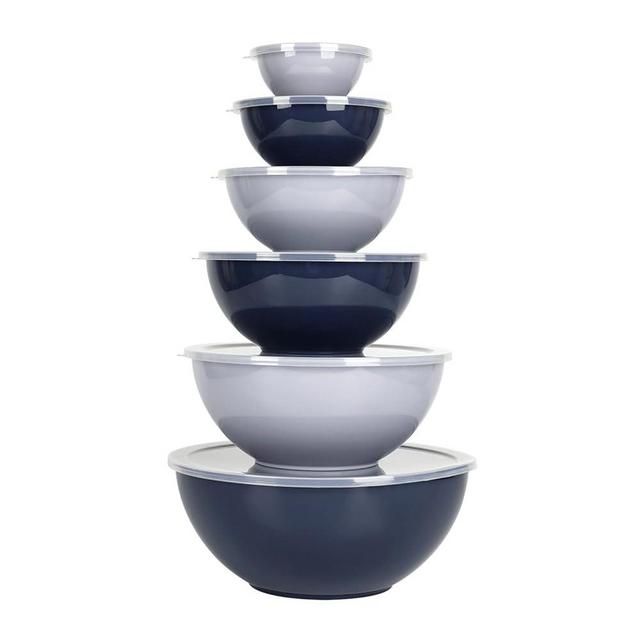 BoxedHome BPA Free Plastic Round Mixing Bowl with Lids, 12 Pack Nesting Bowls with Lids Set, Microwave and Dishwasher Safe Prep & Serving Bowls Great for Mixing, Baking, Serving (Haze Blue, 12pcs)