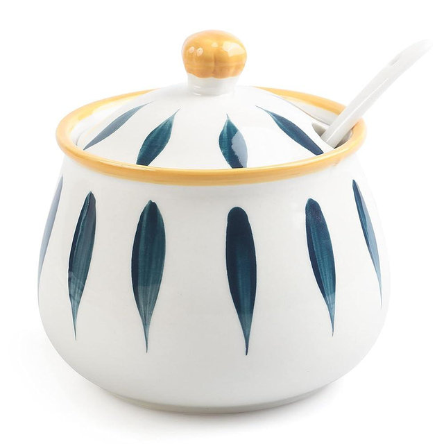 mehrido Ceramic Sugar Bowl with Lid and Spoon – 12 oz Sugar Container for Kitchen Counter, Coffee Bar and Home, Farmhouse Sugar Jar for Coffee, Tea, and Baking, Sugar Pot Dishwasher Safe