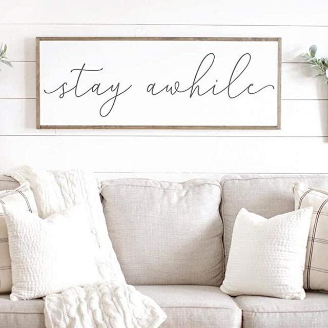 Tamengi Stay Awhile Sign | Stay Awhile Wood Sign | Living Room Signs | Living Room Wall Decor | Entryway Wood Sign | Wooden Signs | Signs for Home 12" X 22"