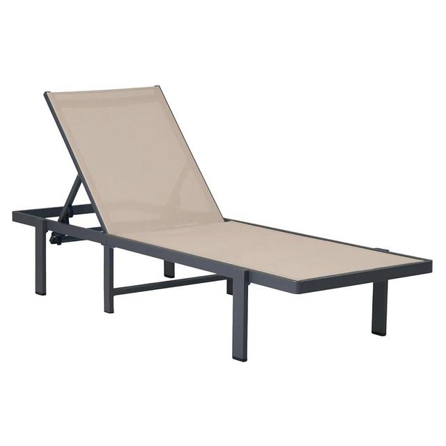 Aluminum Chaise Lounge Chair Outdoor, Adjustable Five-Position Recliner and Full Flat Tanning Chair for Patio, Beach, Yard, Pool, Khaki