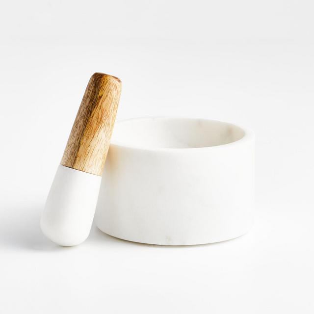 White Wood Marble Mortar & Pestle