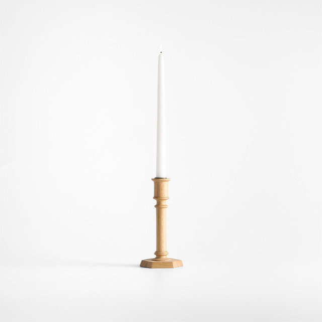 Simson Small Oak Wood Taper Candle Holder 8"