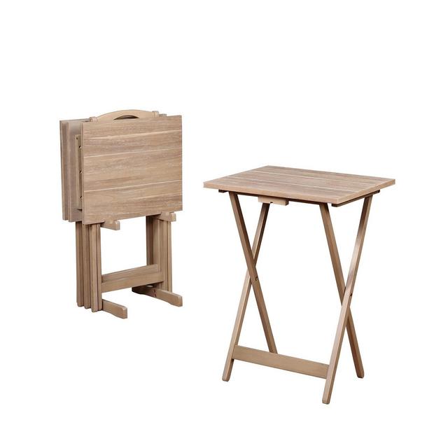 Gray Acacia 4-Piece TV Tray Table Set with Storage Stand