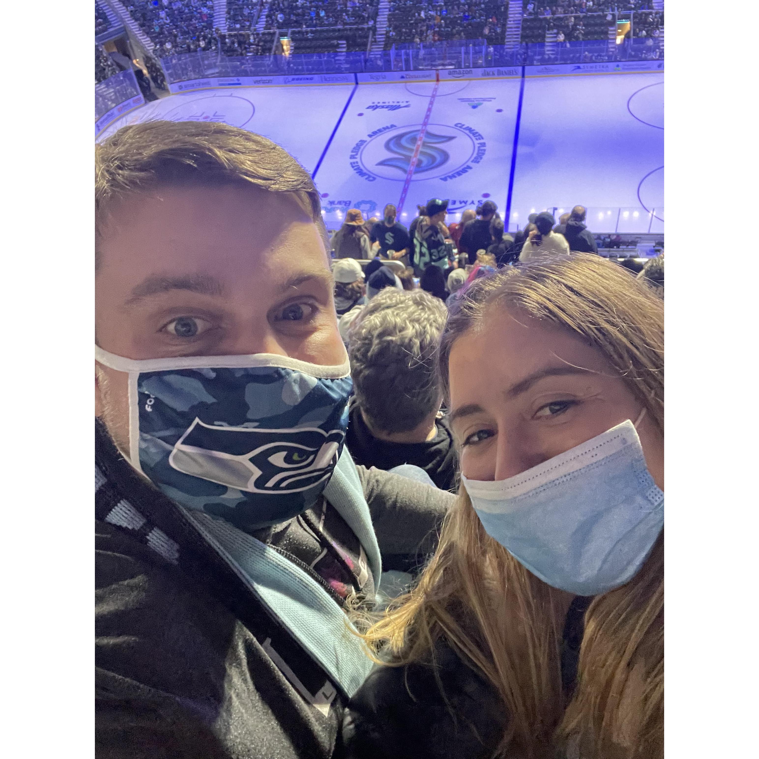 Our first Seattle Kraken Game- enjoying our half season tickets! 2021