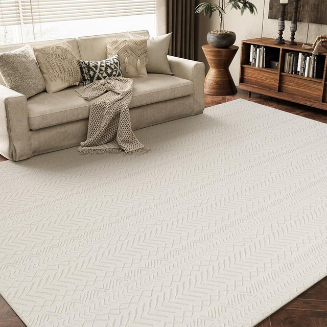 AMOAMI-Washable Area Rugs 9x12-Boho Beige Rugs for Living Room Machine Washable-3D Rugs for Bedroom-Non Slip Floor Rug-Moroccan Washable Rugs for Bedroom Dining Room