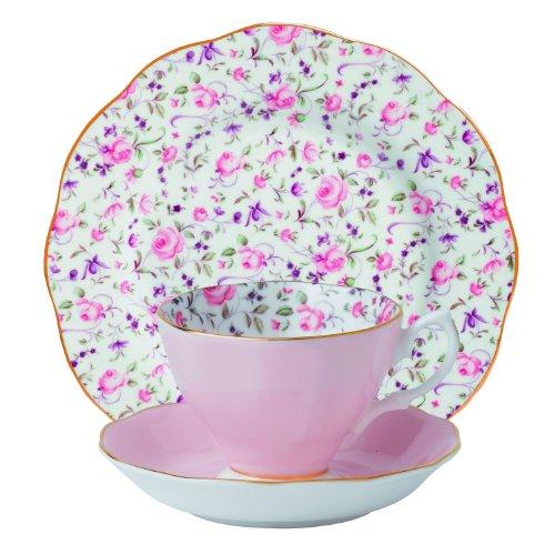 Royal Albert 8704025870 New Country Roses Teacup, Saucer and Plate Set, Rose Confetti ,3-Piece