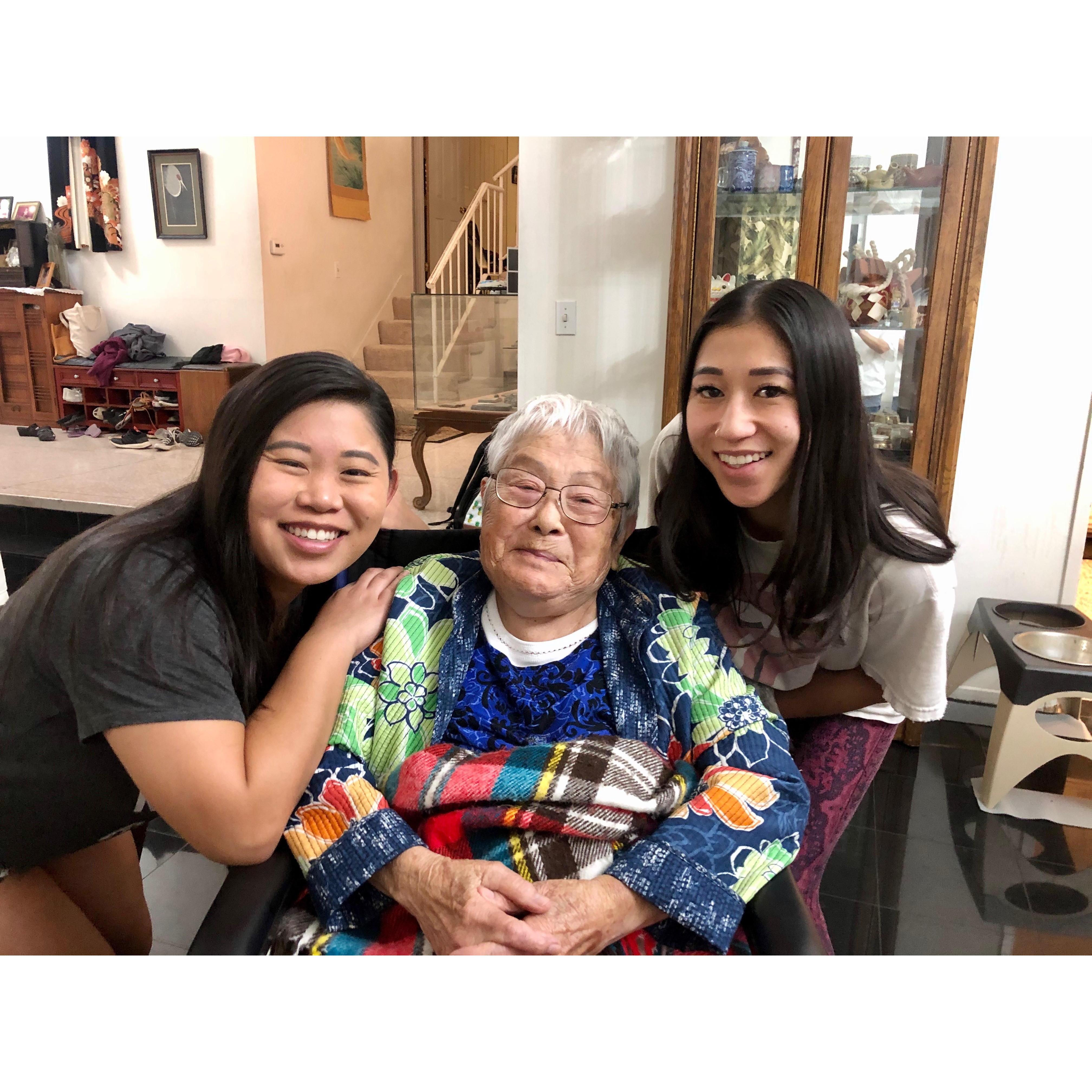 Kalia, Tutu, and Melia after a weekday dinner. Kalia and Melia always looked forward to seeing Tutu