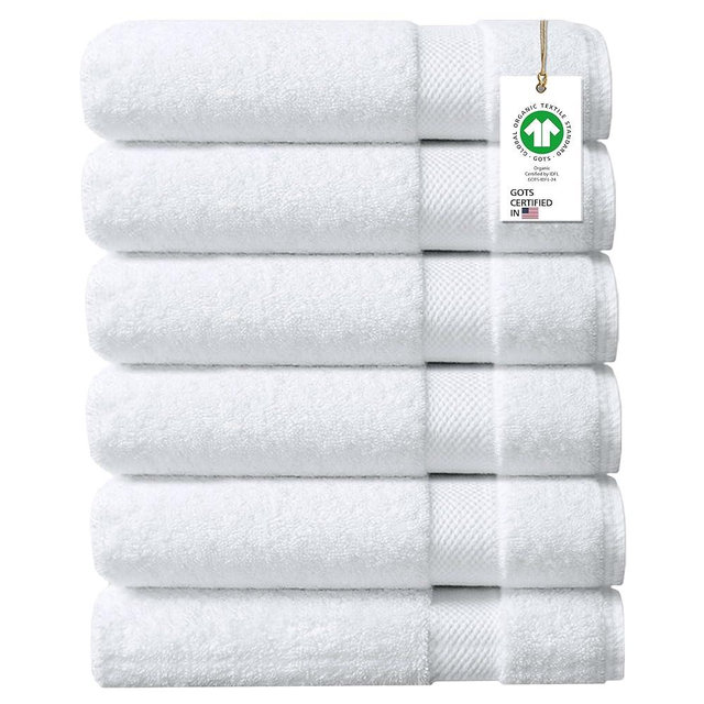 Delara 100% Organic Cotton Towels 650 GSM Plush Feather Touch Quick Dry Bath Towel, Pack of 6 GOTS Certified, Oeko-Tex Green Certified, Organic Cotton Bath Towel, 30"X58"