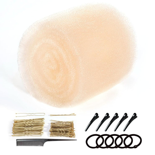 Hair Bun Maker Set for Women, Off-White Hair Volume Inserts & Donut Shaper, Updo Styling Sponge and Filler Tool for Natural, Full-Looking Buns
