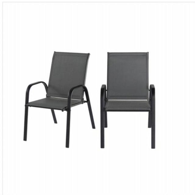Black Steel Sling Outdoor Patio Chair in Graphite Gray