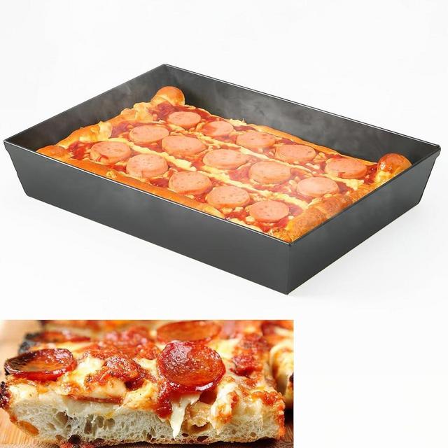 Jisculo Detroit Style Pizza Pans (Non Stick without BPA Two-Year Warranty) 10 x 14 x 2.5 Inch Pre-Seasoned Sicilian Style Pizza Pan, Hard Anodized Deep Dish Square Grandma Style Pizza Pan