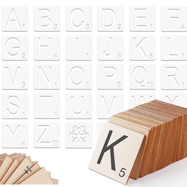 ilauke Scrabble Tiles for Crafts & 5x5 Blank Wood Square, Perfect for Wall Decor, Farmhouse Style, Scrabble Pieces, Wooden Letters (26 Large Scrabble Tiles, 36pcs Unfinished Wood Squares)