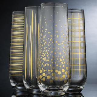 Medici Gold Patterned Stemless Champagne Flute, Set of 4