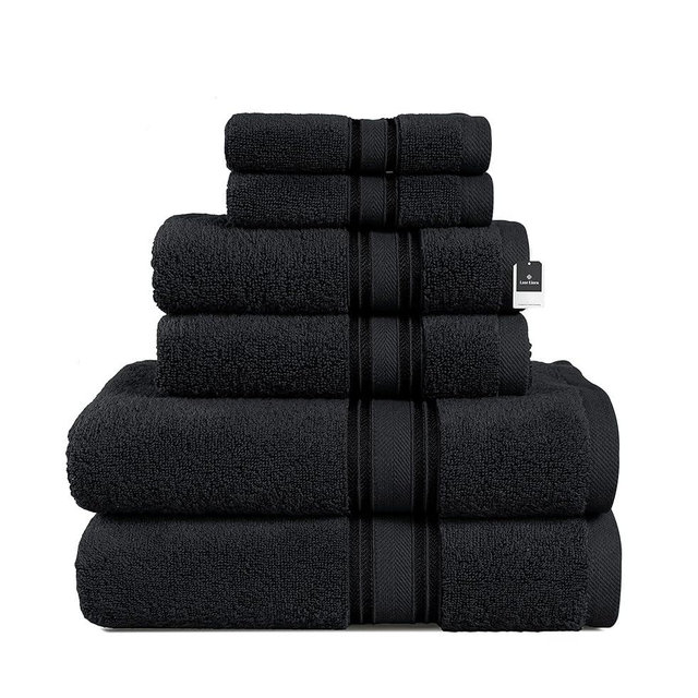 LANE LINEN Luxury Bath Towels Set - 6 Piece Set, 100% Cotton Bathroom Towels, Zero Twist, Quick Dry Shower Towels, Absorbent Bath Towel, Super Soft, 2 Bath Towels, 2 Hand Towels, 2 Wash Cloths - Black